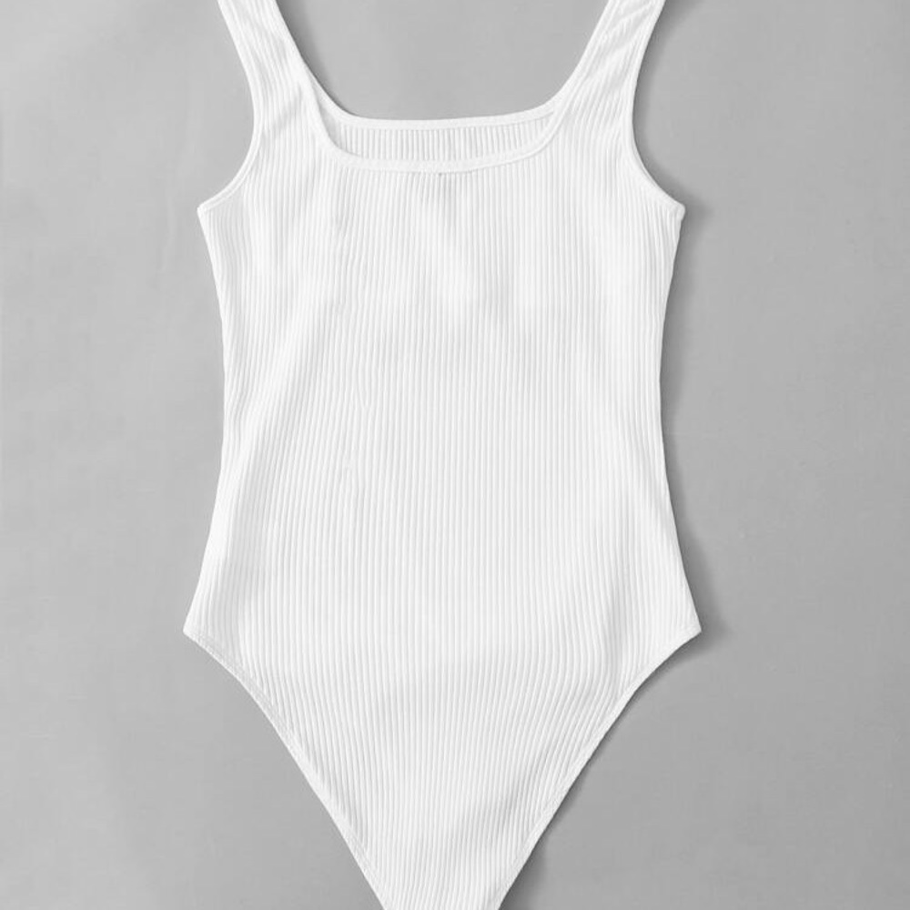 Solid Rib-Knit Tank Bodysuit - XL - White - Picture 3 of 5